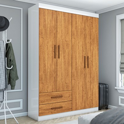 Guarda-Roupa Solteiro Solo 4 Portas 2 Gavetas Branco/Cinamomo - Pnr Móveis