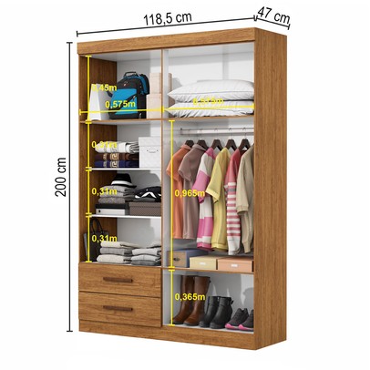 Guarda-Roupa Solteiro Solo 4 Portas 2 Gavetas Cinamomo - Pnr Móveis