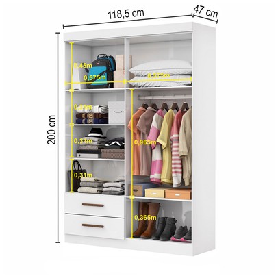 Guarda-Roupa Solteiro Solo 4 Portas 2 Gavetas Branco - Pnr Móveis