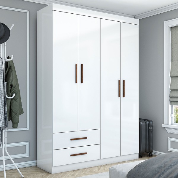 Guarda-Roupa Solteiro Solo 4 Portas 2 Gavetas Branco - Pnr Móveis