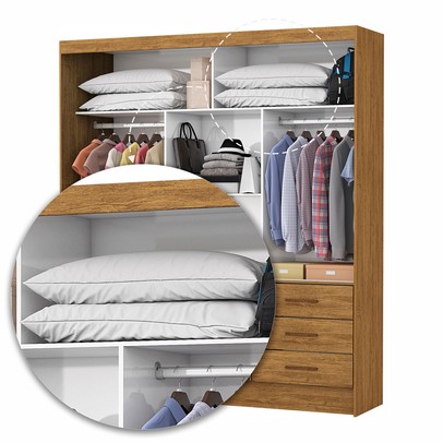 Guarda-Roupa Solteiro Orrizonte 3 Portas 9 Gavetas com Espelho Cinamomo - Pnr Móveis