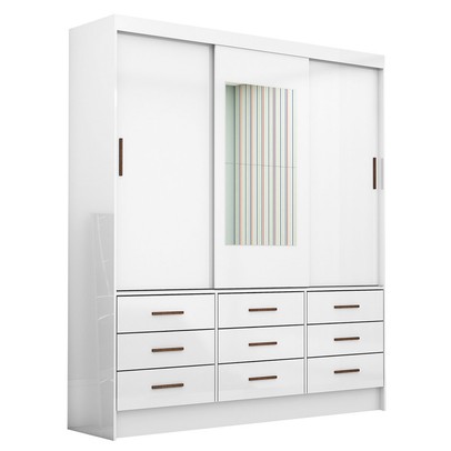 Guarda-Roupa Solteiro Orrizonte 3 Portas 9 Gavetas com Espelho Branco - Pnr Móveis