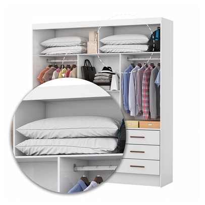 Guarda-Roupa Solteiro Orrizonte 3 Portas 9 Gavetas com Espelho Branco - Pnr Móveis