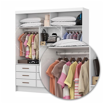 Guarda-Roupa Solteiro Orrizonte 3 Portas 9 Gavetas com Espelho Branco - Pnr Móveis