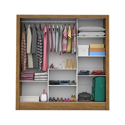 Guarda-Roupa Solteiro Dilam 3 Portas de Correr com Espelho Cinamomo/Off White - Pnr Móveis