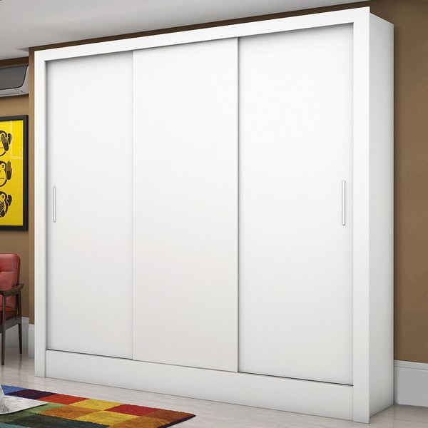 Guarda-Roupa Solteiro Dilam 3 Portas de Correr 6 Prateleiras Branco - Pnr Móveis