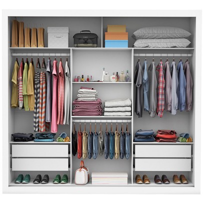 Guarda-Roupa Casal Luana Plus 3 Portas 4 Gavetas com Espelho Branco - Pnr Móveis
