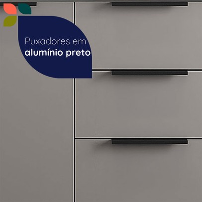 Balcão de Cozinha para Pia 120cm Lumina 2 Portas 3 Gavetas Cinza - Telasul