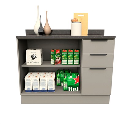 Balcão de Cozinha Lumina 1 Porta 3 Gavetas Cinza - Telasul