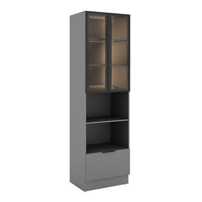 Paneleiro Lumina 2 Portas 1 Gaveta com Vidro Cinza - Telasul