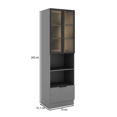 Paneleiro Lumina 2 Portas 1 Gaveta com Vidro Cinza - Telasul