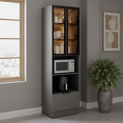 Paneleiro Lumina 2 Portas 1 Gaveta com Vidro Cinza - Telasul