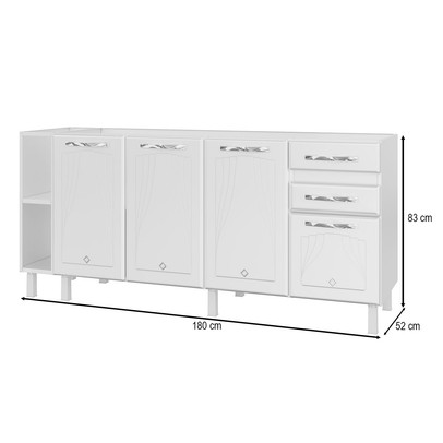 Balcão de Cozinha para Pia 180 Cm Star New 4 Portas 2 Gavetas Branco - Telasul