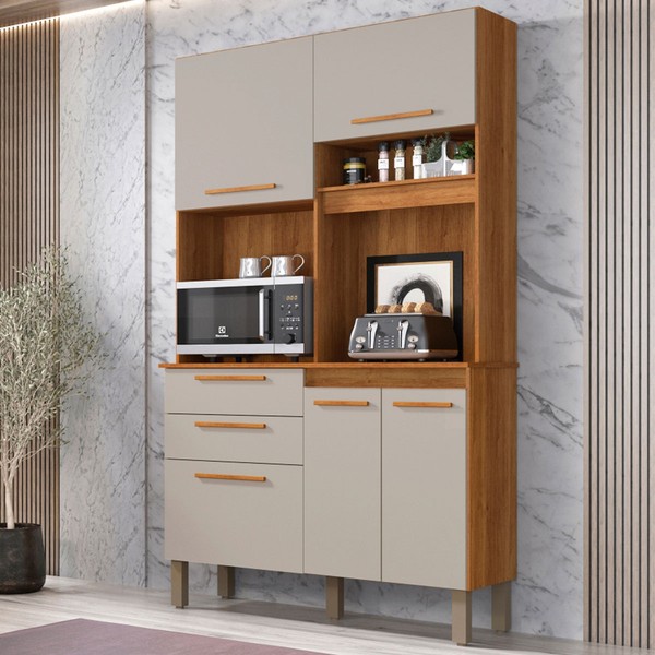 Armário de Cozinha Terra 5 Portas 2 Gavetas Cinamomo/Off White - Pnr Móveis