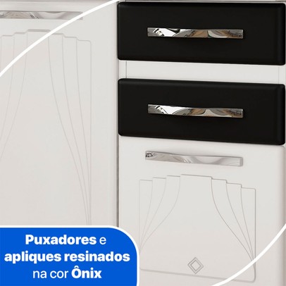 Balcão de Cozinha para Pia 200 Cm Star New 5 Portas 2 Gavetas Preto - Telasul