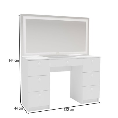Penteadeira Iris 7 Gavetas com Espelho e Led Branco - Politorno