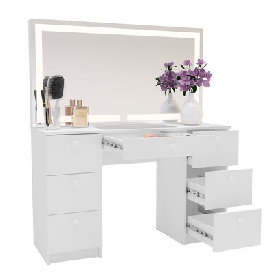 Penteadeira Iris 7 Gavetas com Espelho e Led Branco - Politorno