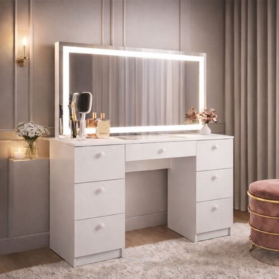 Penteadeira Iris 7 Gavetas com Espelho e Led Branco - Politorno
