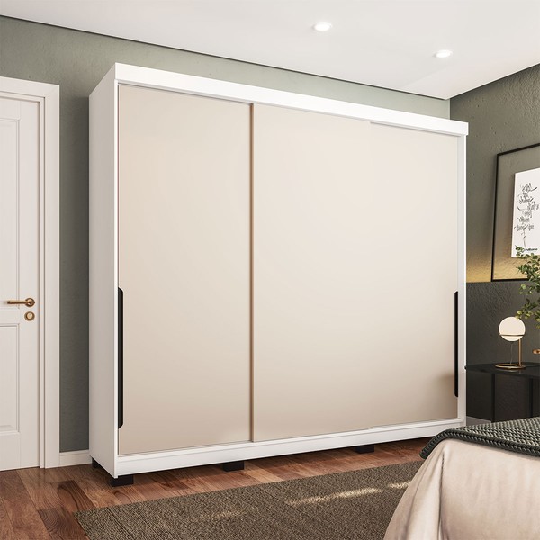 Guarda-Roupa Casal Madrid 3 Portas 4 Gavetas Creme/Branco - Politorno