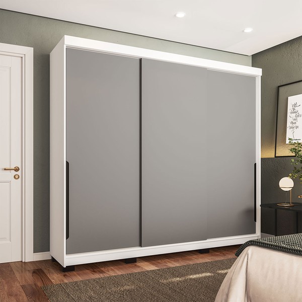 Guarda-Roupa Casal Madrid 3 Portas 4 Gavetas Cinza/Branco - Politorno