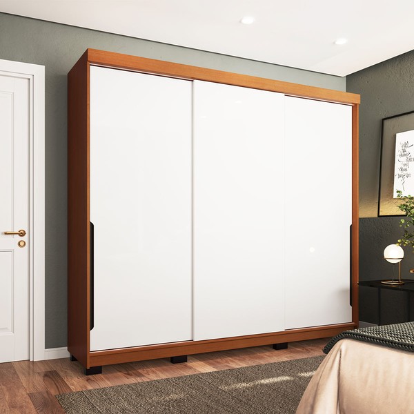 Guarda-Roupa Casal Madrid 3 Portas 4 Gavetas Branco/Freijó - Politorno