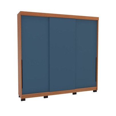 Guarda-Roupa Casal Madrid 3 Portas 4 Gavetas Azul/Freijó - Politorno