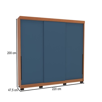 Guarda-Roupa Casal Madrid 3 Portas 4 Gavetas Azul/Freijó - Politorno
