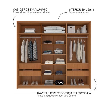 Guarda-Roupa Casal Madrid 3 Portas 4 Gavetas Azul/Freijó - Politorno