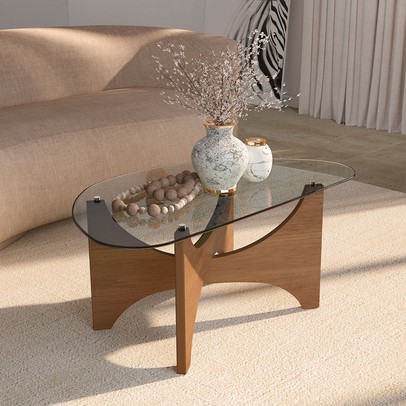 Mesa de Centro Levitá com Vidro 100% Mdf Cinamomo - Artely Móveis
