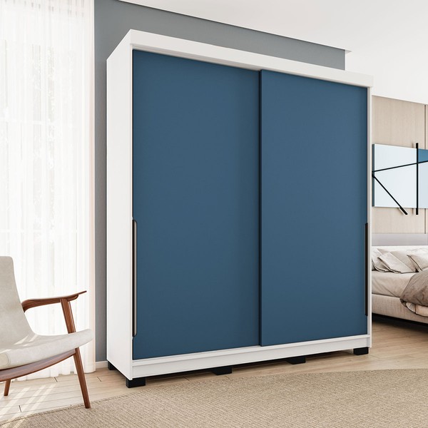 Guarda-Roupa Casal Madri 2 Portas 2 Gavetas Azul/Branco - Politorno