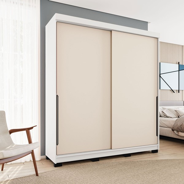 Guarda-Roupa Casal Madri 2 Portas 2 Gavetas Creme/Branco - Politorno