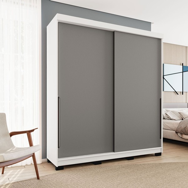 Guarda-Roupa Casal Madri 2 Portas 2 Gavetas Cinza/Branco - Politorno