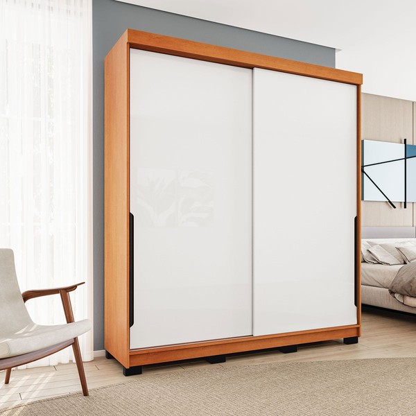 Guarda-Roupa Casal Madri 2 Portas 2 Gavetas Branco/Freijó - Politorno