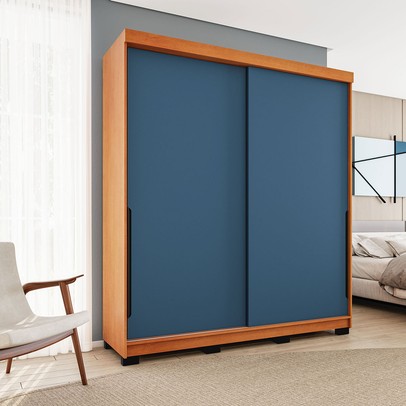 Guarda-Roupa Casal Madri 2 Portas 2 Gavetas Azul/Freijó - Politorno