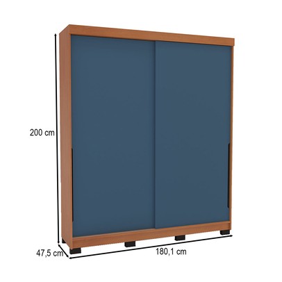 Guarda-Roupa Casal Madri 2 Portas 2 Gavetas Azul/Freijó - Politorno