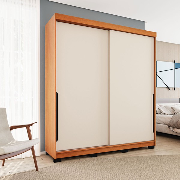 Guarda-Roupa Casal Madri 2 Portas 2 Gavetas Creme/Freijó - Politorno