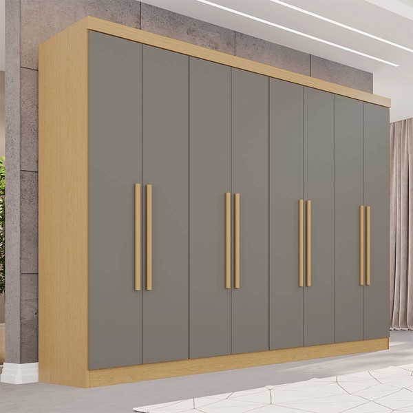 Guarda-Roupa Casal Pinheiro 8 Portas 4 Gavetas Jequitibá/Granizo - Pnr Móveis