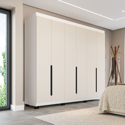 Guarda-Roupa Casal Madrid 6 Portas 4 Gavetas Creme/Branco - Politorno