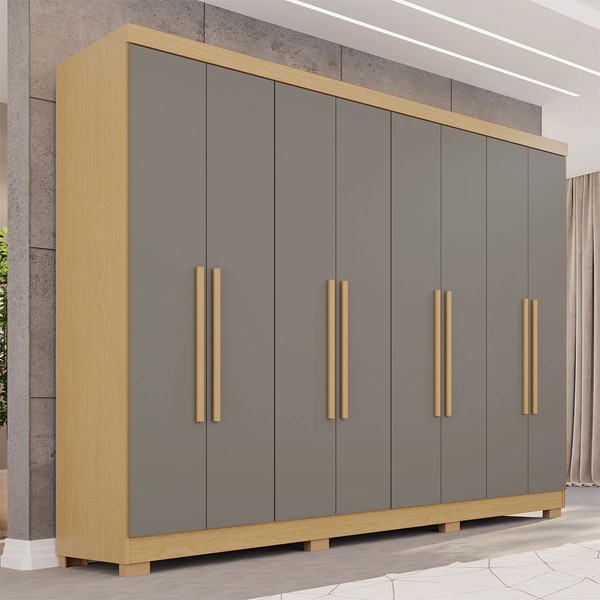 Guarda-Roupa Casal Pinheiro 8 Portas 4 Gavetas com Pés Jequitibá/Granizo - Pnr Móveis