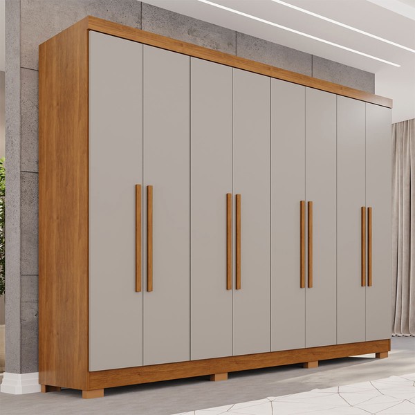 Guarda-Roupa Casal Pinheiro 8 Portas 4 Gavetas com Pés Cinamomo/Off White - Pnr Móveis