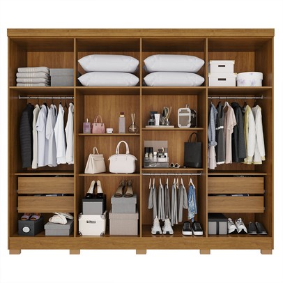 Guarda-Roupa Casal Pinheiro 8 Portas 4 Gavetas com Pés Cinamomo/Off White - Pnr Móveis