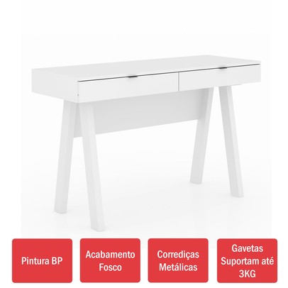 Mesa Escrivaninha 2 Gavetas Branco Me4128 - Tecno Mobili