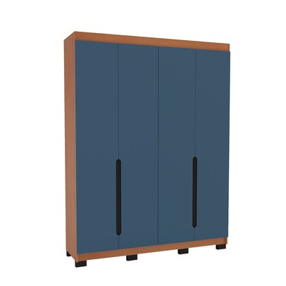 Guarda-Roupa Solteiro Madrid 4 Portas 4 Gavetas Azul/Freijó - Politorno