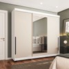 Guarda-Roupa Casal Madrid 3 Portas 4 Gavetas com Espelho Creme/Branco - Politorno