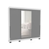 Guarda-Roupa Casal Madrid 3 Portas 4 Gavetas com Espelho Cinza/Branco - Politorno
