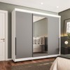 Guarda-Roupa Casal Madrid 3 Portas 4 Gavetas com Espelho Cinza/Branco - Politorno