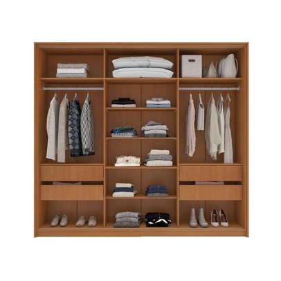 Guarda-Roupa Casal Madrid 3 Portas 4 Gavetas com Espelho Azul/Freijó - Politorno