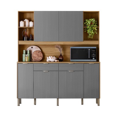 Armário de Cozinha Botanika 6 Portas 2 Gavetas Freijó/Gris - Kits Paraná