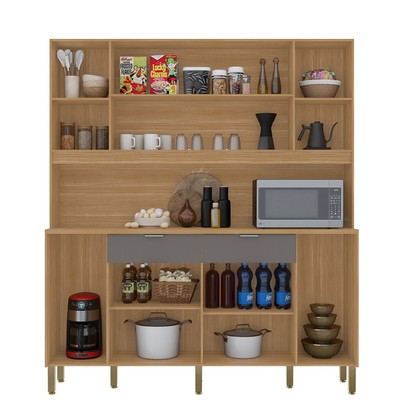 Armário de Cozinha Botanika 6 Portas 2 Gavetas Freijó/Gris - Kits Paraná