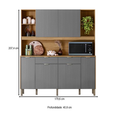 Armário de Cozinha Botanika 6 Portas 2 Gavetas Freijó/Gris - Kits Paraná